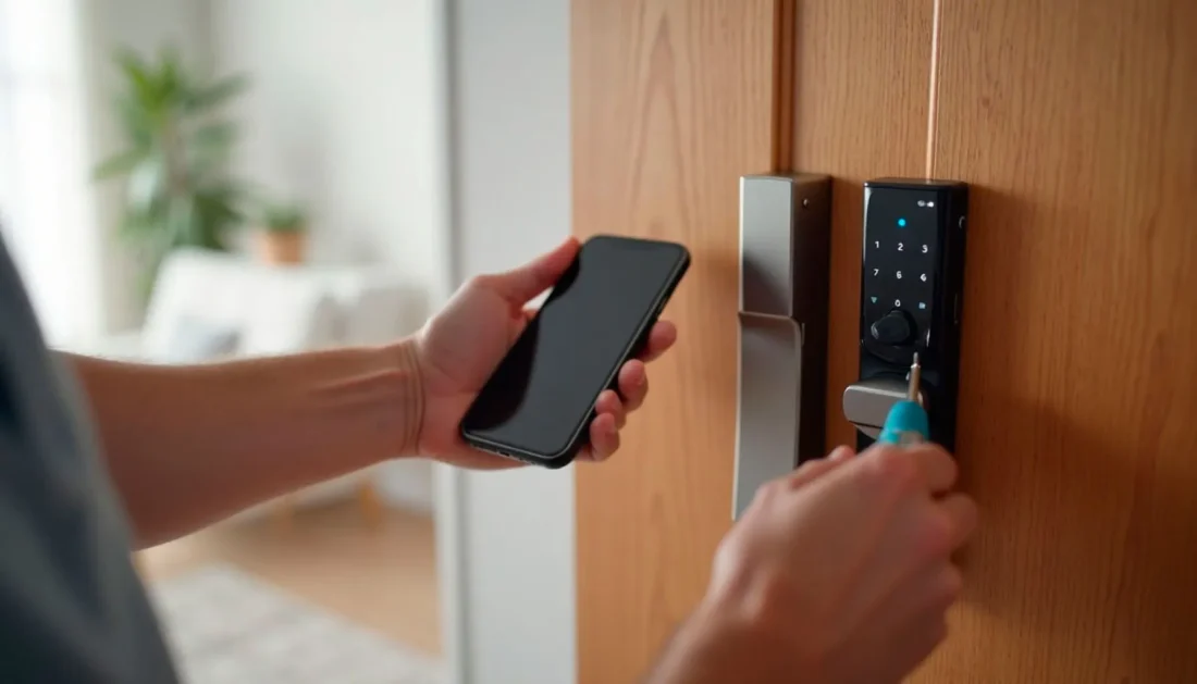 Persona abriendo cerradura inteligente