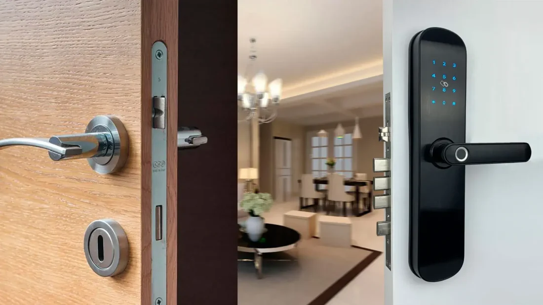 Cerradura inteligente al lado de cerradura tradicional